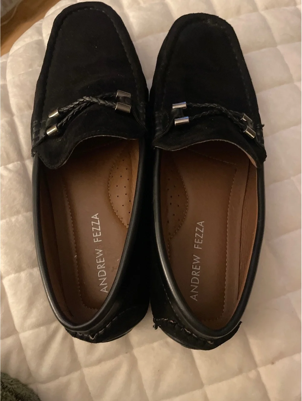 Andrew Fezza Men's Black Suede Loafers Size 8 with Leather Interior and Rubber T